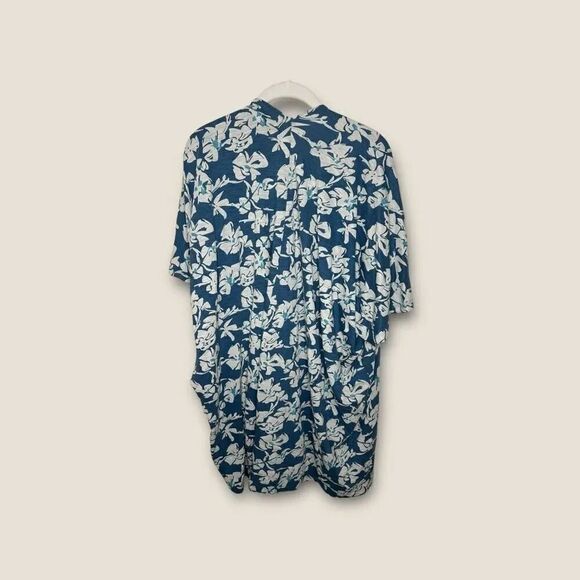 Natural by Known Supply Womens Hawaiian Swim Long Cover up Teal Floral Pocket XS - Picture 2 of 6